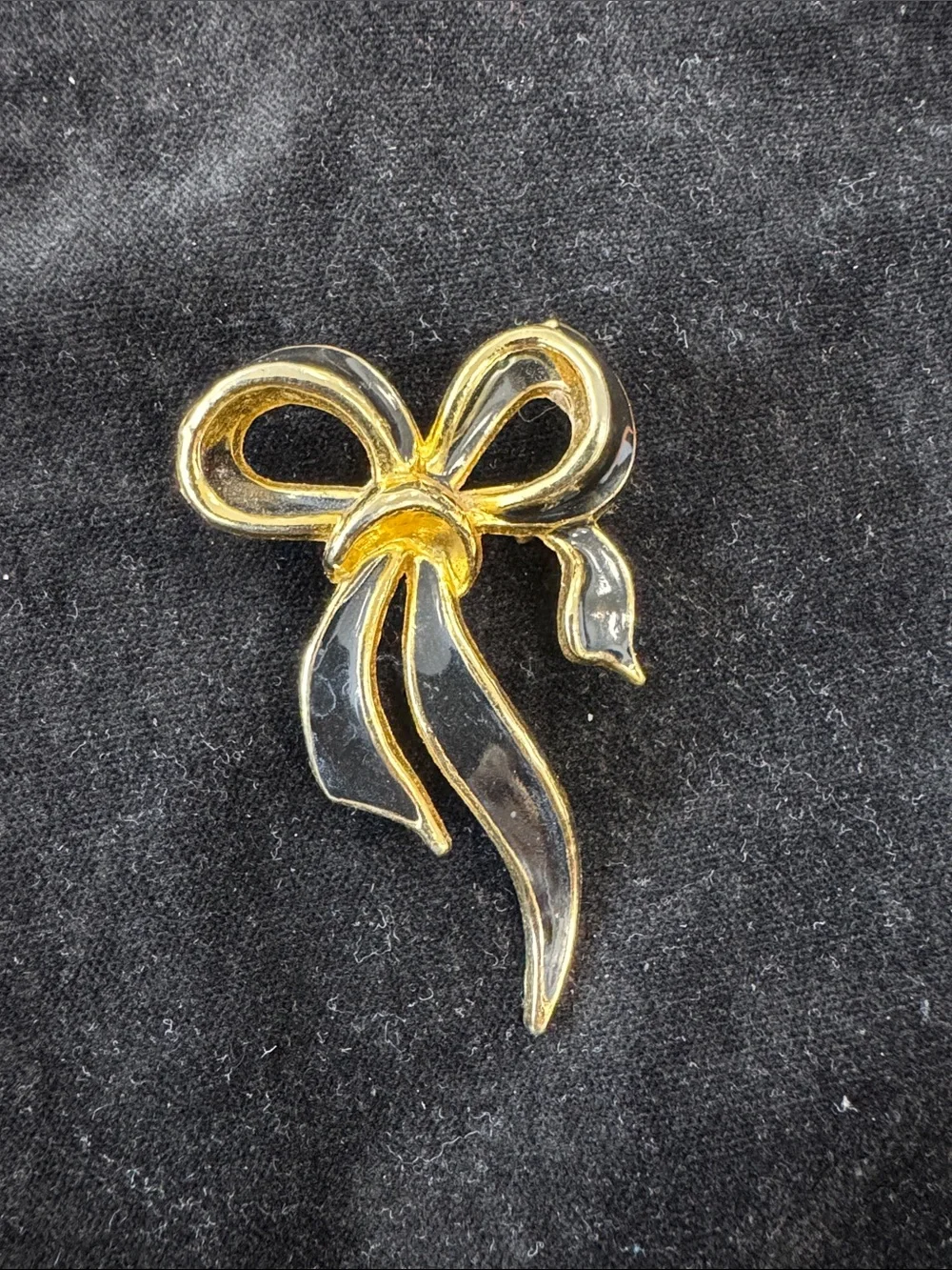 Vintage Gold-Tone and Clear Ribbon Bow Brooch